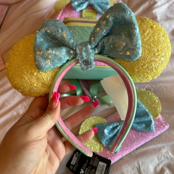 Disney Parks Loungefly Mini Backpack, wallet, & matching ears! Beautiful pastel. - Picture 5 of 5